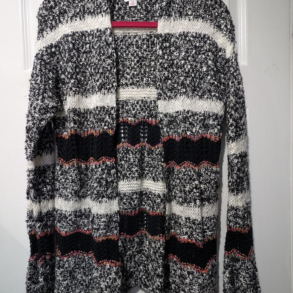 Women's black and white Striped Cardigan Sweater